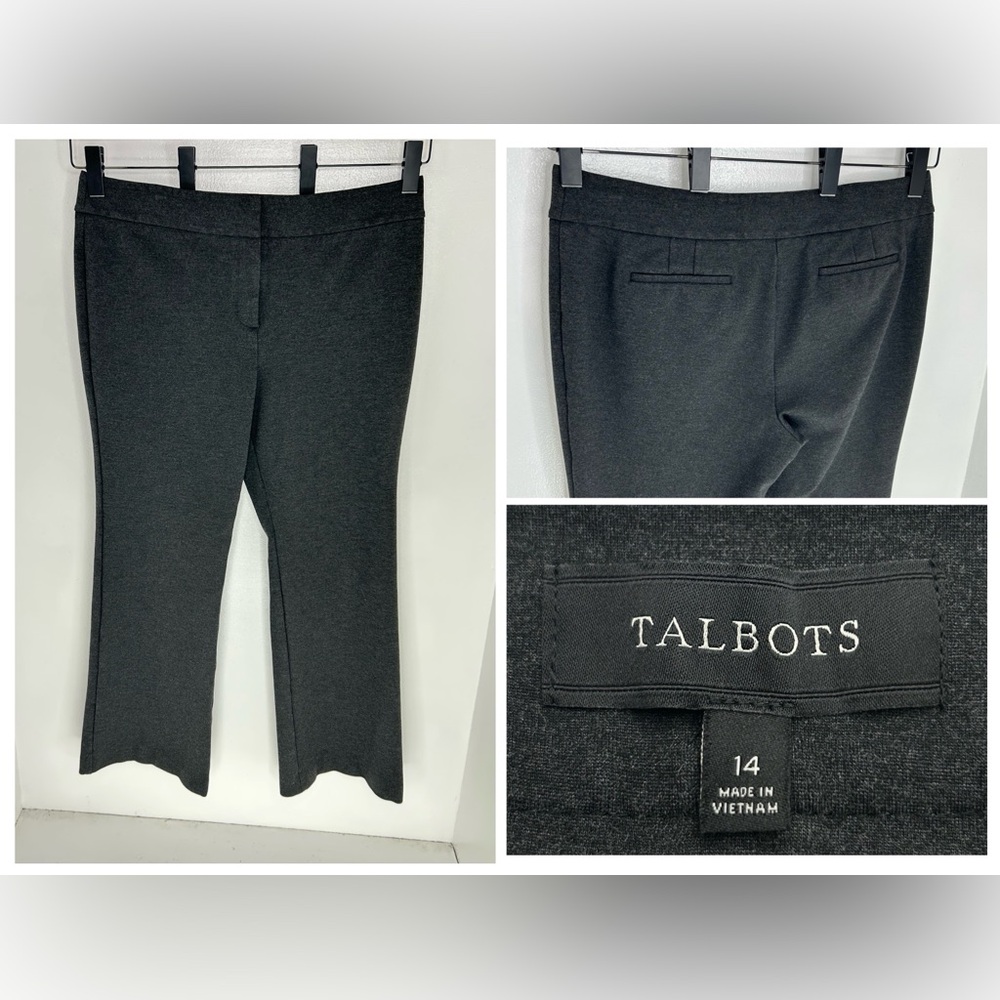 Talbots Gray Ponte Knit Pants Size 14 Office Career Work Stretch Trouser Flare